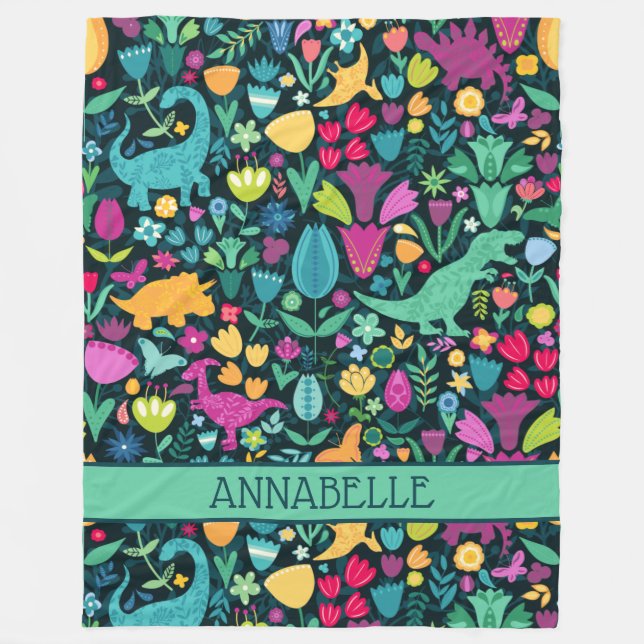 Cobertor De Velo Dinossauro Floral Silhouettes Lindas Meninas (Frente)