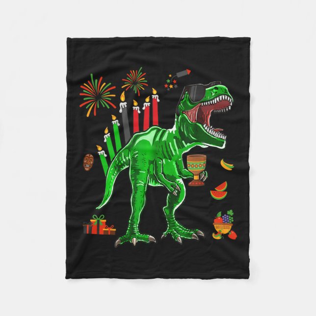 Cobertor De Velo Dinossauro T-rex Happy Kwanzaa Sete Princípios De  (Frente)