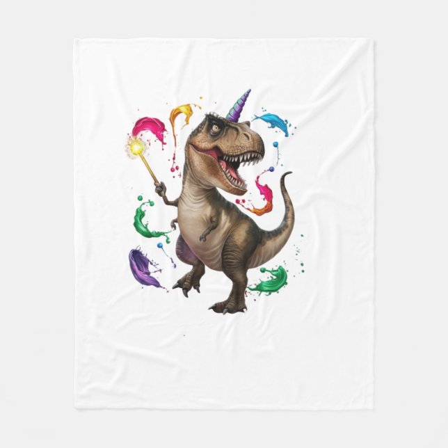 Cobertor De Velo dinossauro Tyrannosaurus Rex com um monocórnio (Frente)