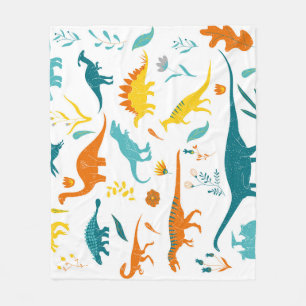 Cobertor De Velo Dinossauros estilizados, elementos florais, fofos.
