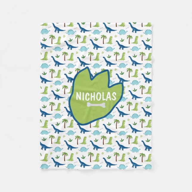 Cobertor De Velo Dinossauros lindos Blues e Verdes (Frente)