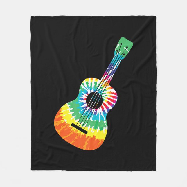 Cobertor De Velo Diversão Hippie Rainbow Tie Dye Acoustic Guitar Pr (Frente)