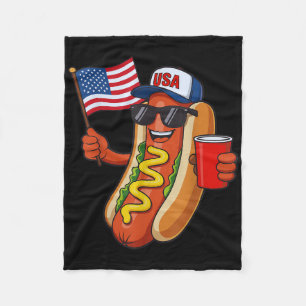 Cobertor De Velo Divertido 4 de Julho Cachorro Quente Usa Patriótic