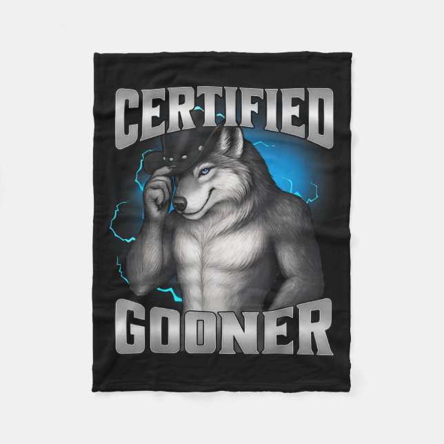Cobertor De Velo Divertido Cringe Lobo Sigma Certificado Gooner (Frente)