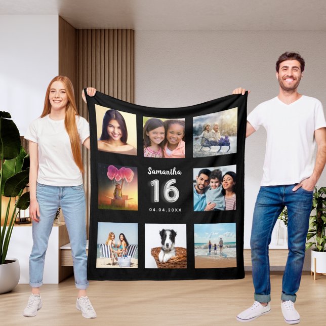 Cobertor De Velo Doce 16 foto de colagem preta de prata (Criador carregado)