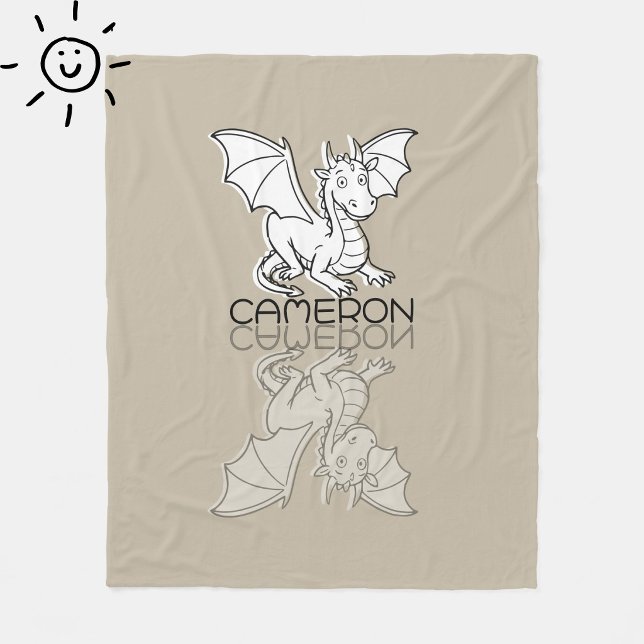 Cobertor De Velo Doce Dragão Cinza Reflexo Doodle Nome Personalizad (Criador carregado)