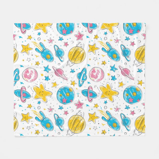 Cobertor De Velo Dodores de temas espaciais sobre fundo branco (Frente (Horizontal))