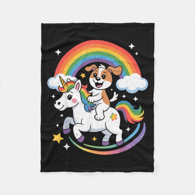 Cobertor De Velo Dog And Unicorn Space Galaxy Rainbow Dogs  (Frente)