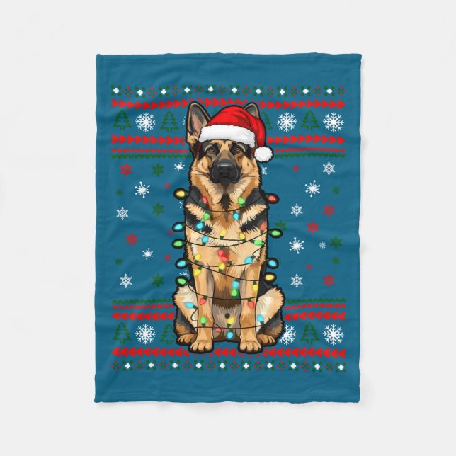 Cobertor De Velo Dog Christmas, German Shepherd Christmas Lights Ug (Frente)
