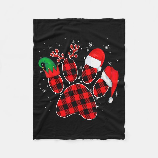 Cobertor De Velo Dog Paws Christmas Buffalo Plaid Paw Santa Elf Rei (Frente)