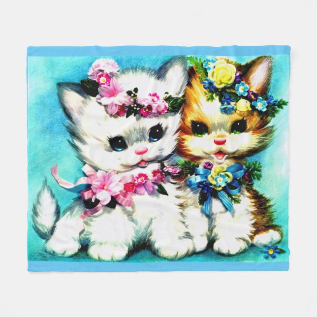 Cobertor De Velo dois gatinhos e muitas flores (Frente (Horizontal))