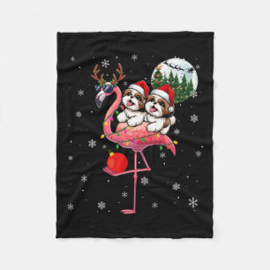 Cobertor De Velo Dois Xmas Shih Tzus Andando Flamingo Reindeer Sung