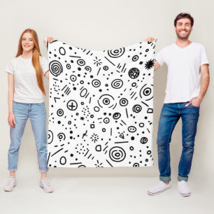 Cobertor De Velo Doodle Abstrato Desenhado à Mão - Preto e Branco