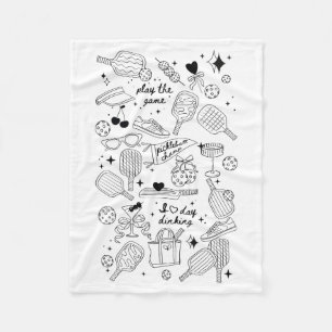 Cobertor De Velo Doodle de Pickleball em Preto no Conforto Retro Be
