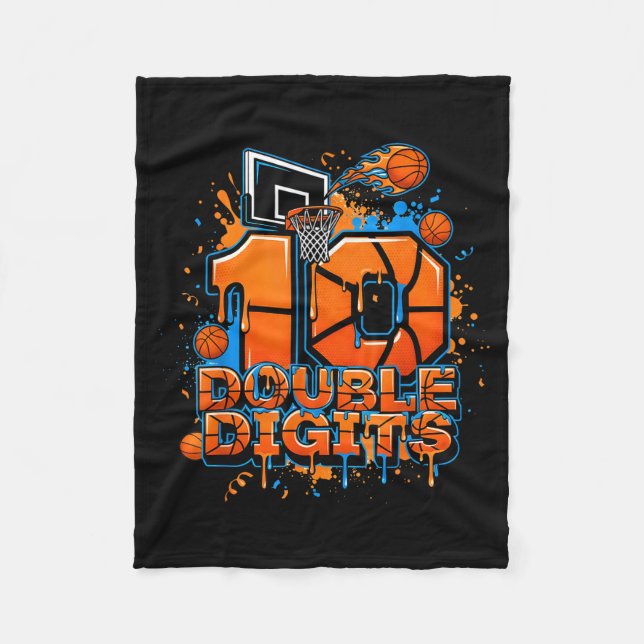 Cobertor De Velo Double Digits Birthday 10 Year Old Boy Basketball  (Frente)