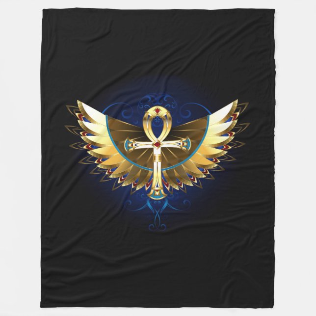Cobertor De Velo Dourada Ankh com Asas (Frente)