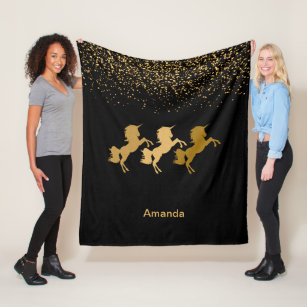 Cobertor De Velo Dourada Glitter Magical Unicorns