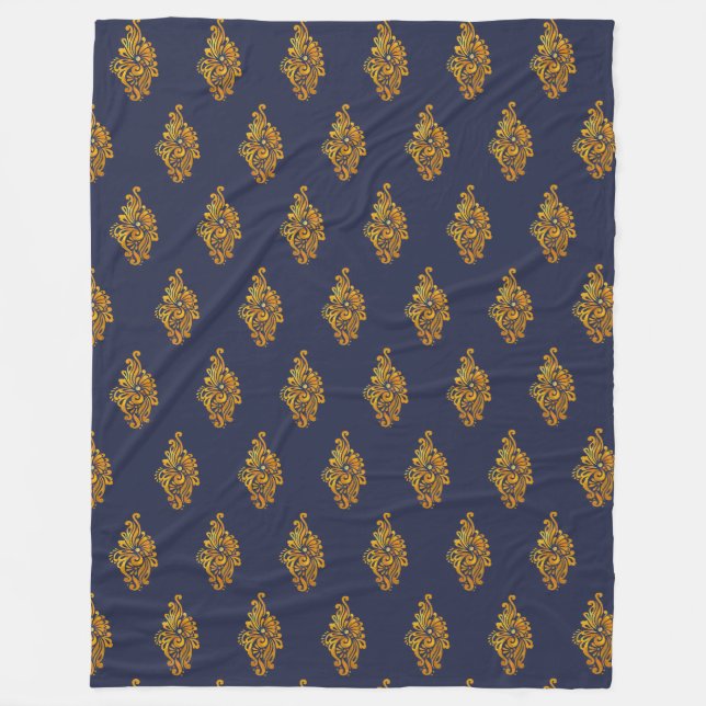 Cobertor De Velo Dourada Medallion Marinho Fleece Blanket (Frente)