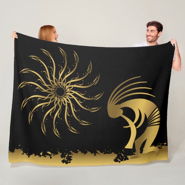Cobertor De Velo Dourada Silhouette Kokopelli Fleece Blanket (In Situ)
