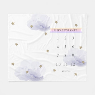 Cobertor De Velo Douradas estrelas e nuvens Lavanda Mensal