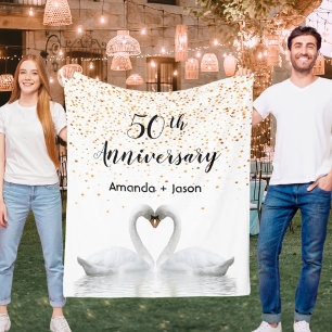 Cobertor De Velo Dourado aniversário de 50 anos, cisnes brancas ap