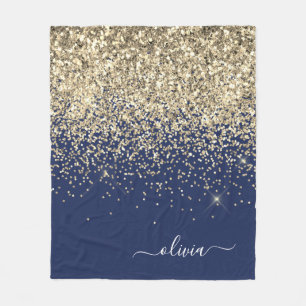 Cobertor De Velo Dourado Azul Naval Glitter Brilho Monograma Nome