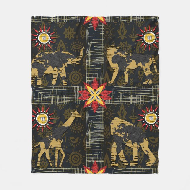 Cobertor De Velo Dourado Blue Red Safari Mapa Mundial de Animais Af (Frente)