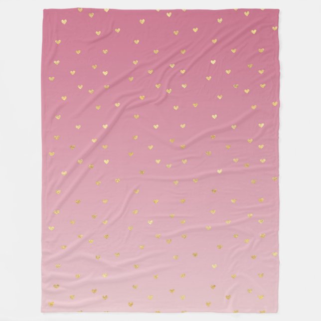 Cobertor De Velo Dourado Coração Rosa Ombre (Frente)