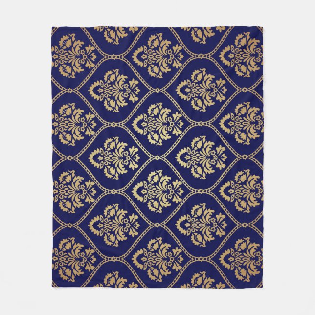 Cobertor De Velo Dourado e azul: Damasco de luxo (Frente)