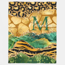 Dourado e Verde Safari Animal Print Agate