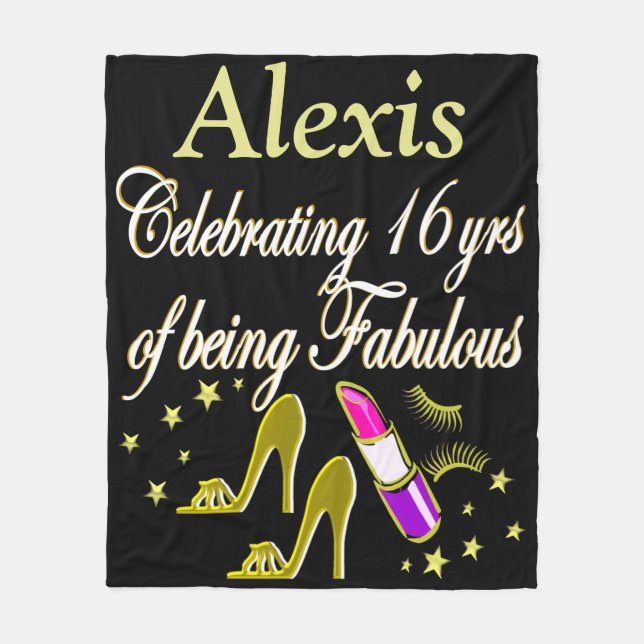 COBERTOR DE VELO DOURADO FASHIONISTA PERSONALIZAR O 16º ANIVERSÁRIO (Frente)