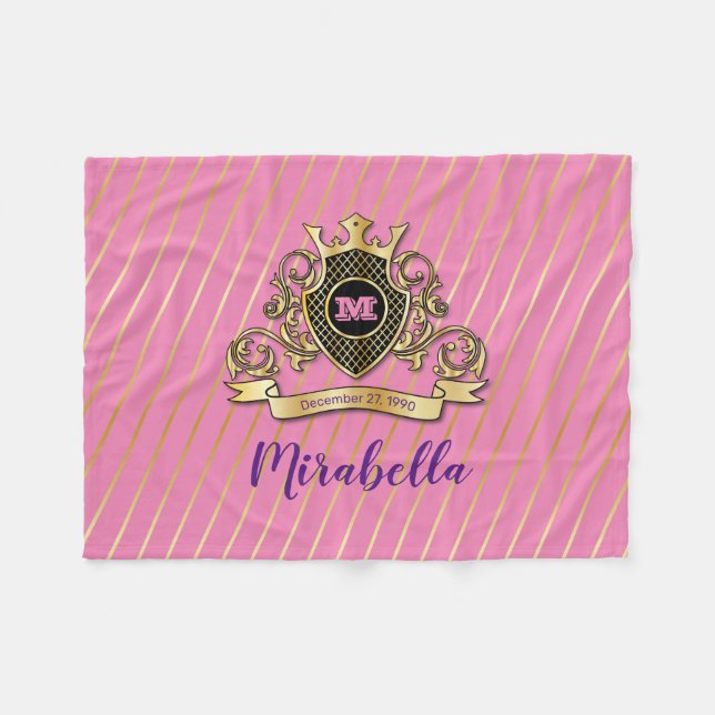 Cobertor De Velo Dourado Monograma de Folha (Frente (Horizontal))