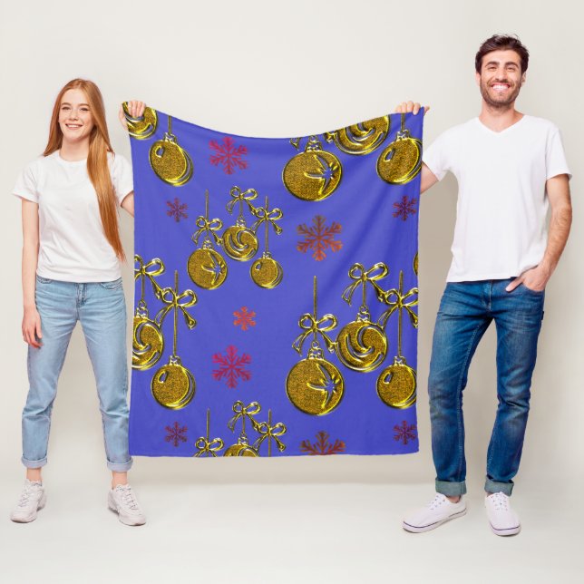 Cobertor De Velo Dourado Xmas Baubles e Snowflakes, Natal Azul (In Situ)