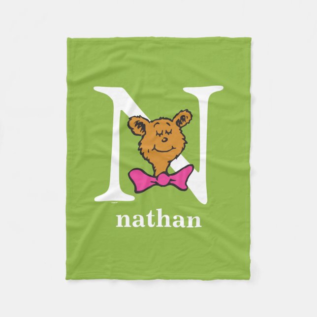 Cobertor De Velo Dr. Seuss ABC: Carta N - Branco | Adicione seu nom (Frente)