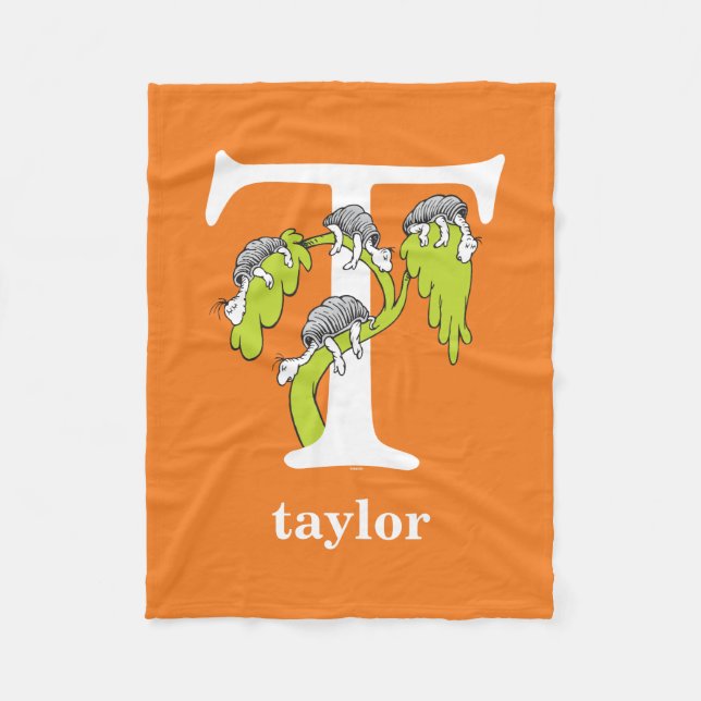 Cobertor De Velo Dr. Seuss ABC: Carta T - Branco | Adicione seu nom (Frente)