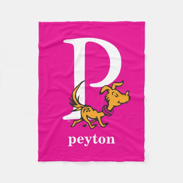 Cobertor De Velo Dr. Seuss ABC: Letra P - Branco | Adicione seu nom (Frente)