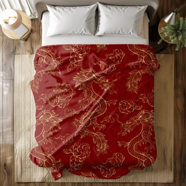 Cobertor De Velo Dragão Chinês Dourado e Vermelho Escuro (Criador carregado)