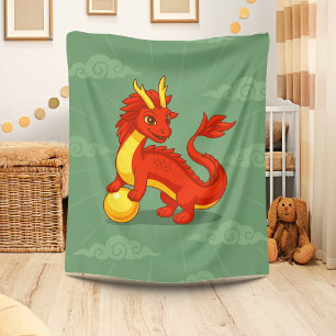 Cobertor De Velo Dragão Chinês Vermelho no Verde
