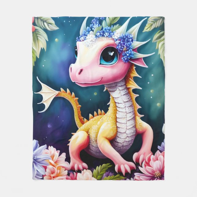 Cobertor De Velo Dragon Baby Space Flowers Retrato (Frente)