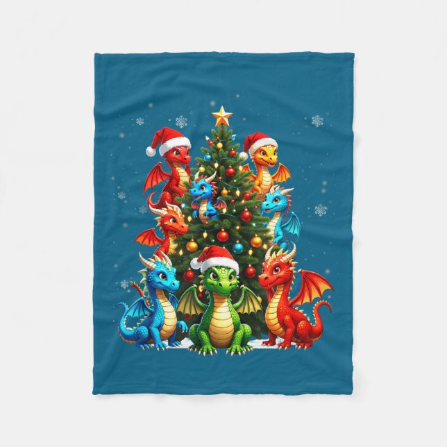 Cobertor De Velo Dragon Christmas Tree Squad Santa Hat Fantasy Myth (Frente)