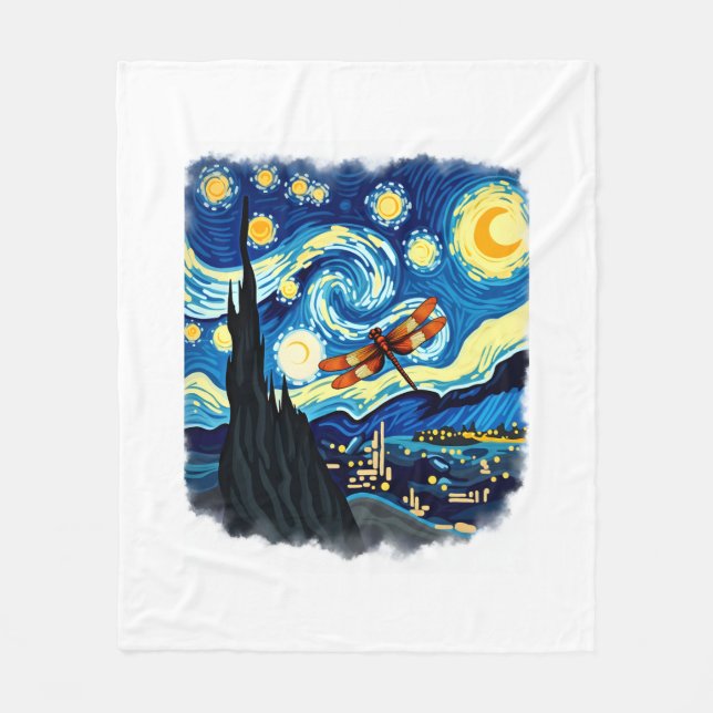 Cobertor De Velo Dragonfly Artista Shirt Van Gogh Starry Night Dra (Frente)