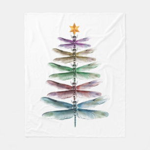 Cobertor De Velo Dragonfly Árvore de Natal Merry Christmas Watercol