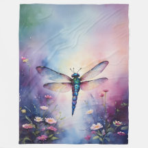 Dragonfly com Flores Purple Watercolor