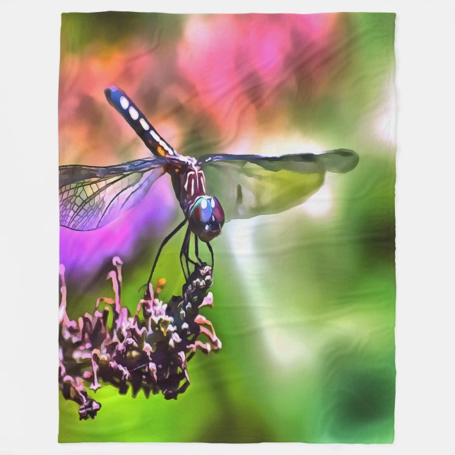 Cobertor De Velo Dragonfly em pintura realística verde e azul (Frente)