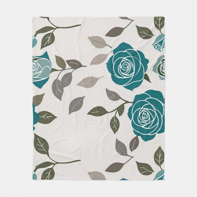 Cobertor De Velo Drawn Roses In Muted Blues And Greens  (Frente)