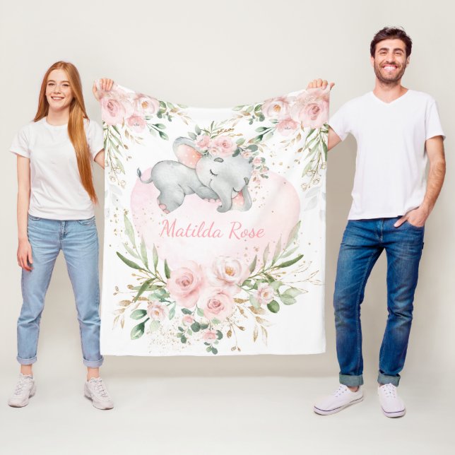 Cobertor De Velo DreamSweet Baby Elephant Girl Blush Floral (In Situ)