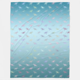 Cobertor De Velo Dreamy Aqua Ombre Rainbow Dragonflies