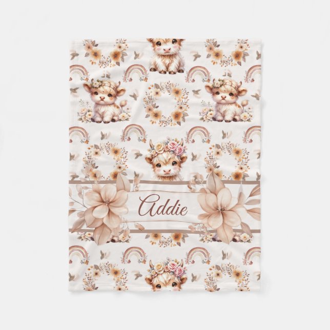 Cobertor De Velo Dreamy Boho Highland Cow Nursery (Frente)