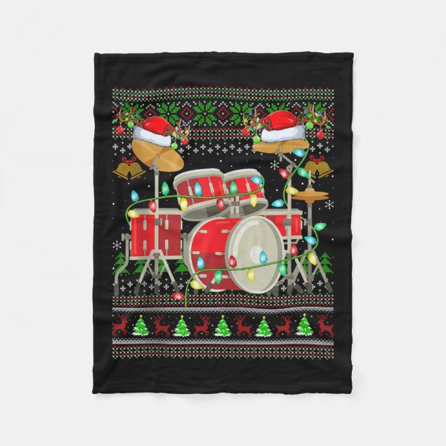 Cobertor De Velo Drum Ugly Christmas Sweater Musical Drum Player Dr (Frente)