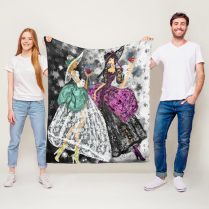 Cobertor De Velo Duas Damas em Vestidos Modernos Pretos e Brancos 